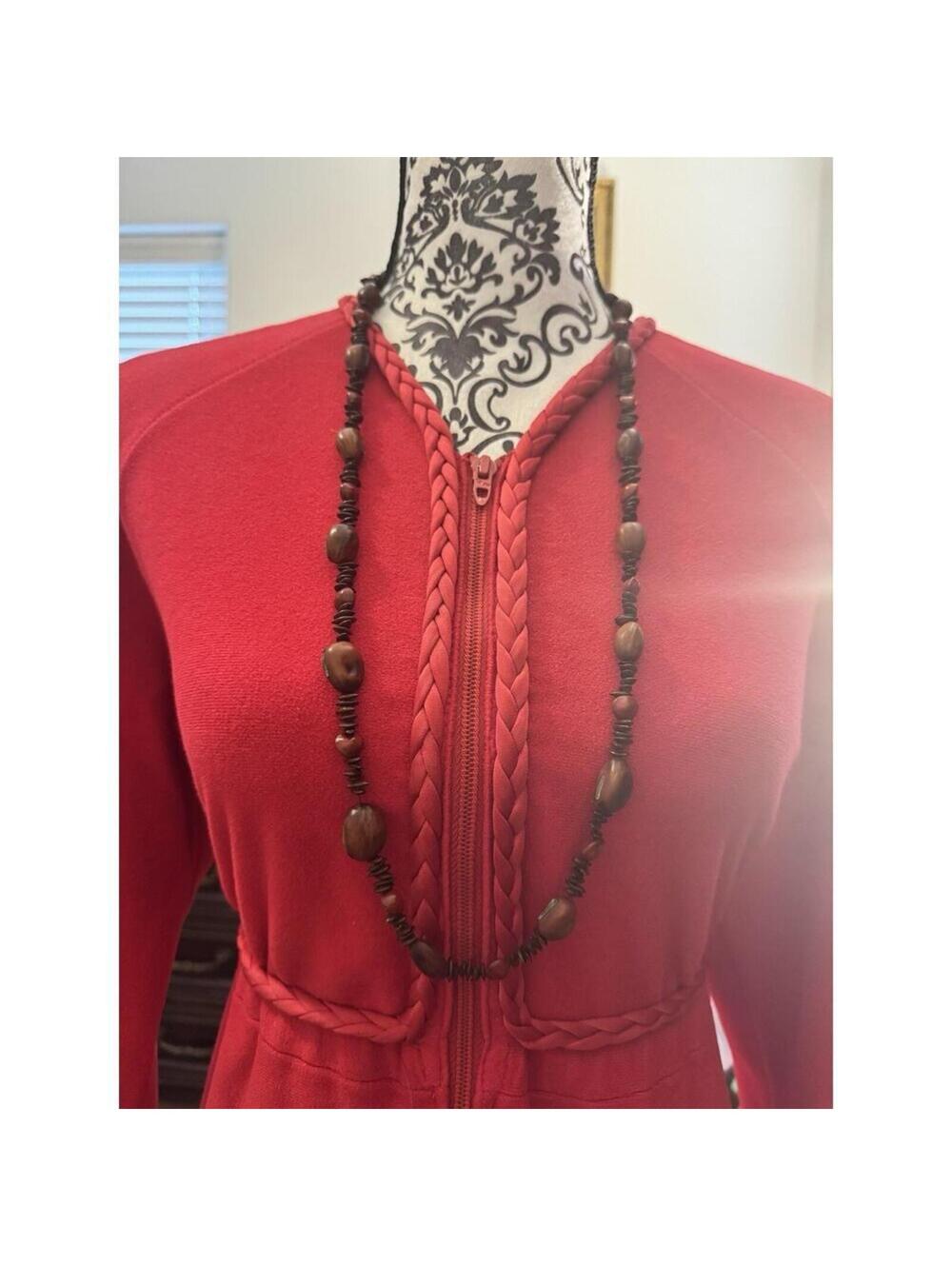 NECKLACE 35” VTG Wood Beads, Orange/Red and brown